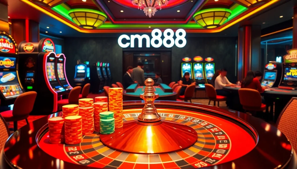 Experience the excitement at cm88's roulette table as players enjoy thrilling gaming action in a luxurious casino setting.