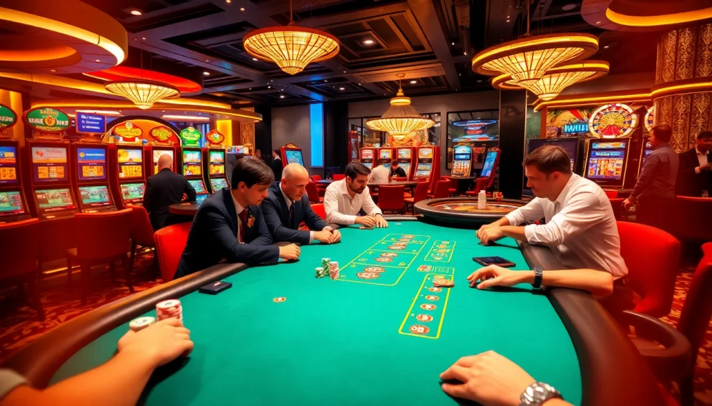 Experience the thrill of casino games at BL555 with players enjoying poker and roulette.