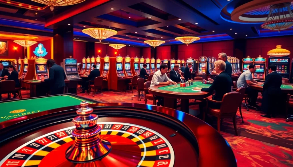 Gambler placing bets at an exciting roulette table at Vaobet Casino.